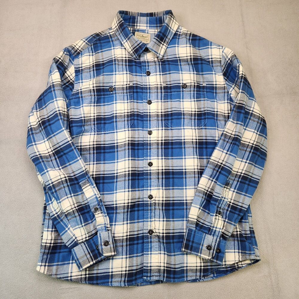 L.L. Bean Shirt Men Size M Blue Plaid Wicked Soft Slightly Fitted Flannel 513825